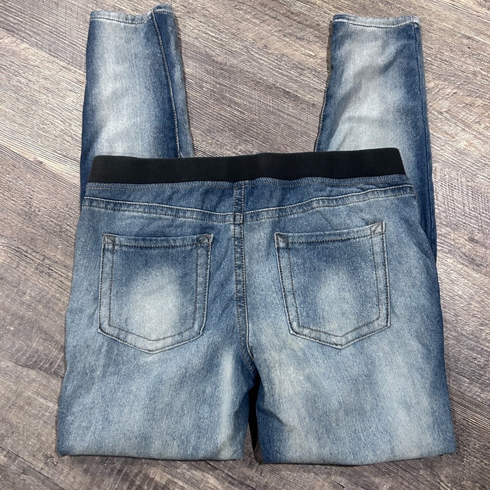 LEI Women's Blue Denim Jeggings with Black Waistband - Picture 3 of 3